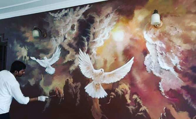 Dove wall mural painted by Liger Art